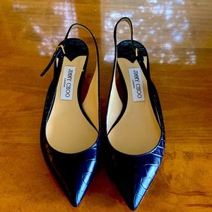 NWT authentic Jimmy Choo slingback crocodile embossed leather navy